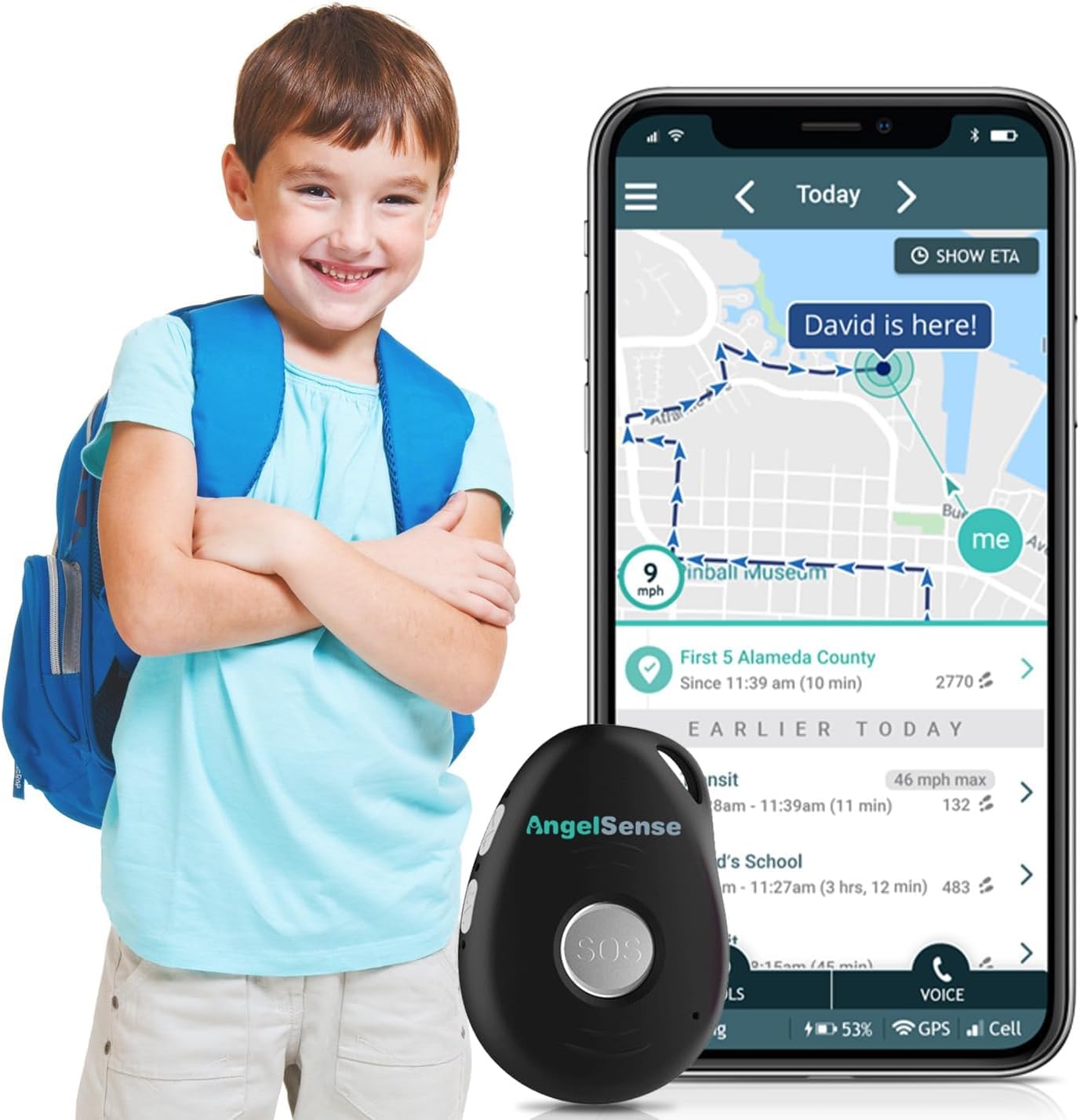 AngelSense Personal GPS Tracker for Kids, Teen, Autism, Special Needs, Elderly, Dementia - 2-Way Auto-Answer Speakerphone & SOS Button - School Bus Tracking - Subscription Required