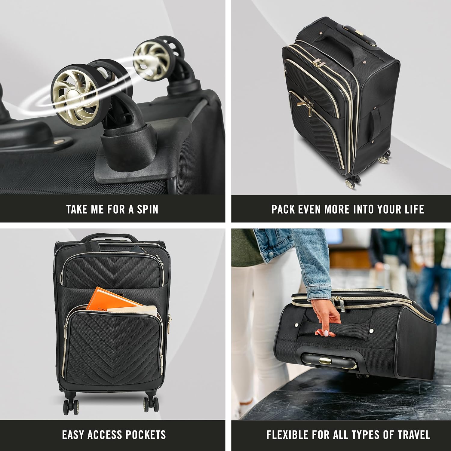 Kenneth Cole REACTION Chelsea Chevron Quilted Luggage, Black, 24-Inch Checked - Image 5