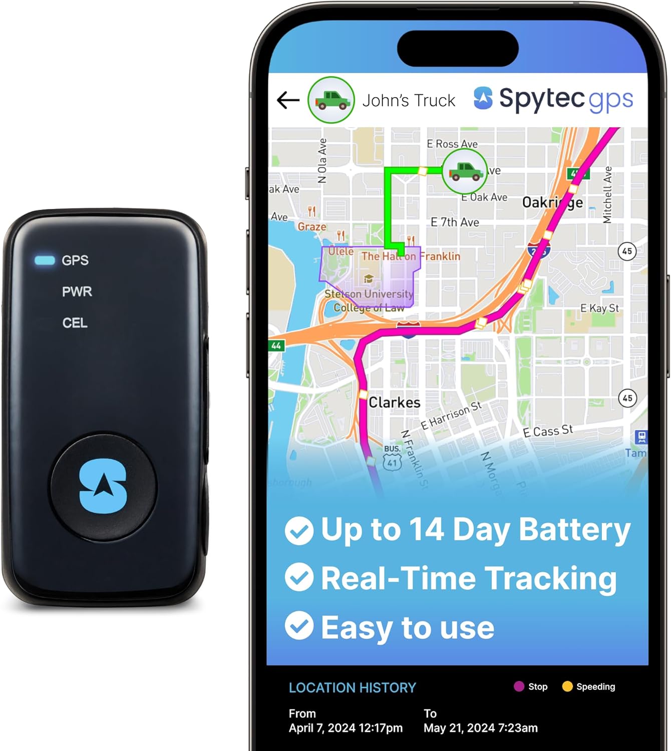 Spytec Mini GPS Smart Tracker for Vehicles, Cars, Trucks, Up to 14 Day Battery Life, Small GPS Tracking Device for Kids, Unlimited Updates, Worldwide Real-Time Tracking, USA Made Tech, Low Cost Plan