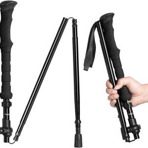 Travel Folding Trekking Hiking Pole with Carrying Case,Collapsible Cane Adjustable Walking Stick Portable Mobility Aid for Women Men Hikers Gift,Black