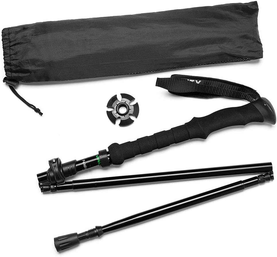 Travel Folding Trekking Hiking Pole with Carrying Case,Collapsible Cane Adjustable Walking Stick Portable Mobility Aid for Women Men Hikers Gift,Black - Image 2