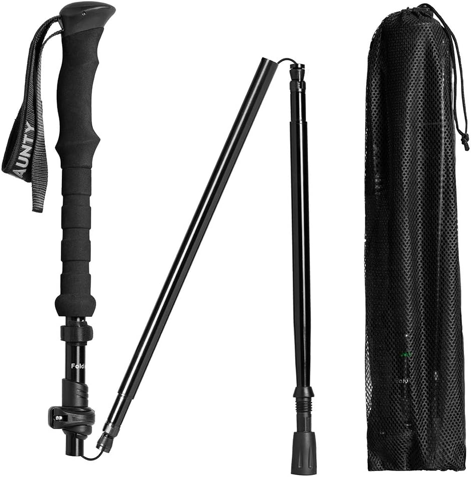 Travel Folding Trekking Hiking Pole with Carrying Case,Collapsible Cane Adjustable Walking Stick Portable Mobility Aid for Women Men Hikers Gift,Black - Image 4